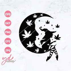 witch svg | witch cannabis svg | cannabis svg | moon cannabis svg | witch silhouette | smoking cannabis svg | weed moon