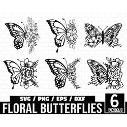 Floral Butterfly SVG Bundle, Flower Line Art Butterfly Svg, Butterfly Clipart, Flower Butterfly Svg, Flowers Svg, Spring