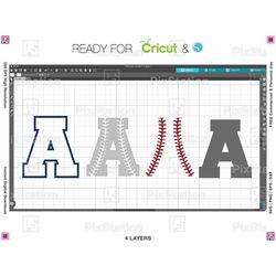 Four Layers Baseball Alphabet V1 Letters and Numbers With Stitches Svg Png, Softball College Varsity, Decal cut file for