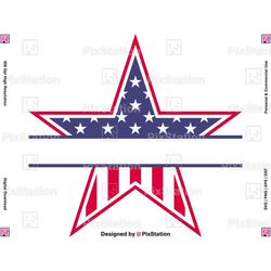 American Star Split Svg, Star Split Monogram, Patriotic Star Svg, 4th of July Svg, USA Star, Star Names Svg, Clipart For