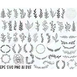 50 Leaves SVG Bundle, Hand Drawn Leaves SVG, Plant Svg, Paper Leaves, Leaf Templates, Wreath, Cut Files, Leaf Clipart, C