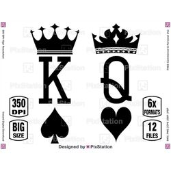King of Spades Svg, Queen of Hearts Svg, Queen Heart Crown, King Spade Crown, Queen and King Couple Svg Clipart for Cric