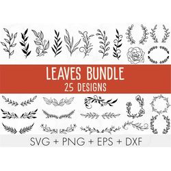 Leaves SVG Bundle, Hand Drawn Leaves SVG, Plant Svg, Paper Leaves, Leaf Templates, Wreath, Cut Files, Leaf Clipart, Cric
