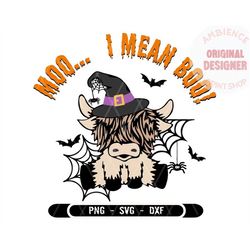 Halloween Highland Cow Svg, Moo I Mean BOO Png, Boo Ghost Cow Halloween Svg, Funny Cow Svg, Halloween Svg, Cow Witch Hat