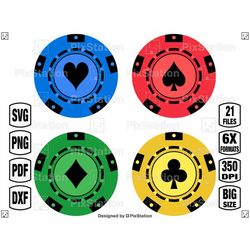 Casino chip svg, poker chip card suit svg, gambling svg, gambling clipart png, four casino chips bundle for Cricut and S