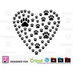 Dog paw heart, Paw print heart, Clip art paw prints, Paw print svg, Love Dog, Png, Dxf, Digital, Decal cut file for Cric