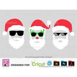 Santa Sunglasses Svg, Santa With Glasses, Santa Face Svg, Santa Claus, Cool, Funny, Christmas, Hipster, Beard, Decal cut