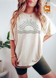 Ocean Sun Tee Nature Graphic Tshirt,Womens Summer Tee,Sunris