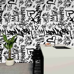 dynamic wall mural black and white graffiti wallpaper modern interior design