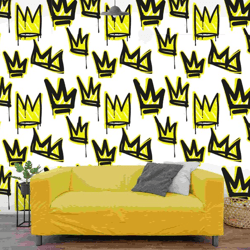 crown pattern wallpaper peel and stick wallpaper black and yellow wallpaper