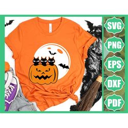 Halloween Cat SVG, Pumpkin SVG, Spooky SVG, Black Cat Svg, Kids Halloween Svg, Moon Png, Svg Files for Cricut, Sublimati