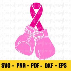 SVG of Pink Boxing Gloves for Breast Cancer Awareness to Fight and Become a Survivor. Wear Pink Ribbon. PNG Cut File 4 C