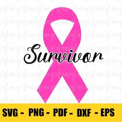 Survivor Breast Cancer Ribbon SVG, Breast Cancer svg, Cancer Awareness Svg, Ribbon Svg, Breast Cancer png, Svg cut file