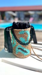 Handbag with a round bottom Phone bag Crochet bag Drawstring bag Leopard bag