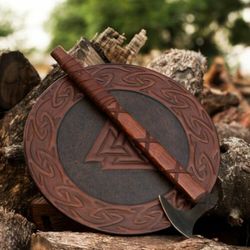 Medieval Wooden Viking Shield, Handmade Warrior Shield, Armor, Axe, Round 24 Inch, Personalization, Home Decor