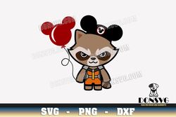 Rocket Raccoon with Mickey Hat SVG Disney Balloon Mouse Ears png Design Guardians of Galaxy Cricut files
