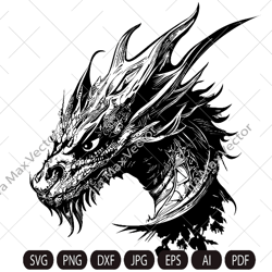 Dragon SVG,Dragon face , Tribal Dragon SVG, Dragon Tattoo svg, Dragon Silhouette, Dragon Vector, Dragon Clipart, Cut Fil