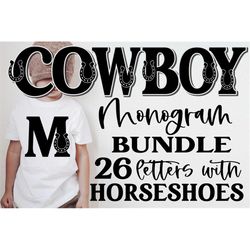 Cowboy Monogram SVG Bundle 26 Letters Designs Horseshoe Western Country Girl Howdy Country Farm Cowboy Cut Files Cricut