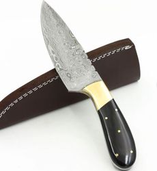 Hand Made Damascus Steel Full Tang Hunting Knife , Damascus Skinner Knife
