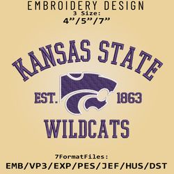 Kansas State Wildcats embroidery design, NCAA Logo Embroidery Files, NCAA Wildcats, Machine Embroidery Pattern