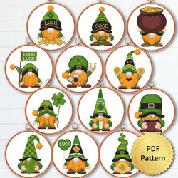SET of 12 St. Patrick Gnome Cross Stitch Pattern