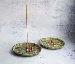 Mushroom incense holder ceramic, handmade polka dot incense burner, goblincore ceramics, cottagecore, home decor.