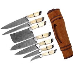 Professional Kitchen Knives Custom Made Damascus Steel 7 pcs of Professional Utility Chef Kitchen Knife Set with Chopper