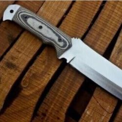 AK CUSTOM HANDMADE D2-TOOL STEEL HUNTING BOWIE KNIFE WITH MICARTA HANDLE & SHEATH