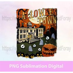 90s Halloween Town PNG, Halloween Pumpkin Ghost PNG, Vintage Halloween PNG