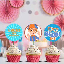 Blippi Cupcake Topper Template, Blippi Birthday Cupcake Topper Printable Canva Editable