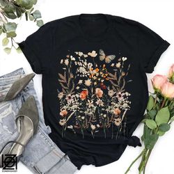 Pressed Flowers Shirt, Boho Wildflowers Cottagecore Shirt, Goblincore Shirt, Cottagecore Flowers, Pastel Floral Nature,