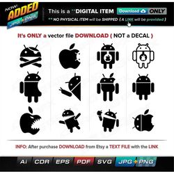 12 Android Robot Vectors ai, cdr, eps, pdf, svg and also jpg, png - Instant Download -- 89 Files TOTAL (9 Folders)