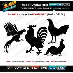 4 Roosters Vectors ai, cdr, eps, pdf, svg and also jpg, png - Instant Download -- 33 Files TOTAL (9 Folders)