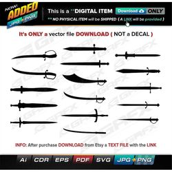 16 Swords Vectors ai, cdr, eps, pdf, svg and also jpg, png - Instant Download -- 117 Files TOTAL (9 Folders)