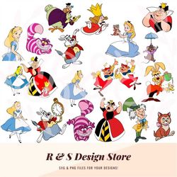 Wonderland, Alice, Hatter, Queen, Cat, Bundle, Characters, PNG, SVG.
