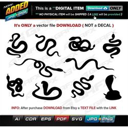10 Snakes Vectors ai, cdr, eps, pdf, svg and also jpg, png - Instant Download -- 75 Files TOTAL (9 Folders)