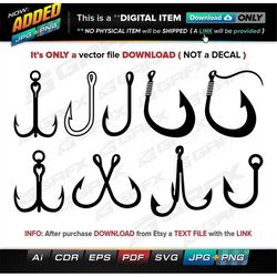 9 Fishing Hook Vectors ai, cdr, eps, pdf, svg and also jpg, png - Instant Download -- 68 Files TOTAL (9 Folders)