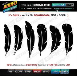 6 Feathers Vectors ai, cdr, eps, pdf, svg and also jpg, png - Instant Download -- 47 Files TOTAL (9 Folders)