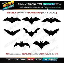 8 Bats Vectors ai, cdr, eps, pdf, svg and also jpg, png - Instant Download -- 61 Files TOTAL (9 Folders)
