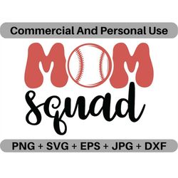 Mom Squad SVG Vector Quote Digital Download, PNG Baseball Homerun Logo Design File, JPEG Sports Clipart Printable Icon I