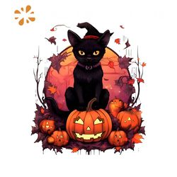 Halloween Black Cat PNG Halloween Witch Cat PNG File