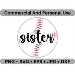 Sister Baseball SVG Vector Quote Digital Download, PNG Homerun Logo Design File, JPEG Sports Game Clipart Printable Icon