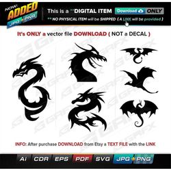 6 Dragons Vectors ai, cdr, eps, pdf, svg and also jpg, png - Instant Download -- 47 Files TOTAL (9 Folders)