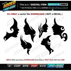 6 Beauty Hair Vectors ai, cdr, eps, pdf, svg and also jpg, png - Instant Download -- 47 Files TOTAL (9 Folders)