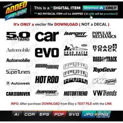 23 Car Magazines Vectors ai, cdr, eps, pdf, svg and also jpg, png - Instant Download -- 166 Files TOTAL (9 Folders)