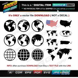 16 Earth Globe Maps Vectors ai, cdr, eps, pdf, svg and also jpg, png - Instant Download -- 117 Files TOTAL (9 Folders)