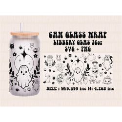 retro ghosts svg for libbey 16oz can glass, halloween can glass wrap svg,libbey glass wrap, cut file, spooky libbey wrap