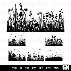 Grass Svg, Garden Svg Files For Cricut, Meadow Dxf Cut File, Lawn Vector, Eps, Png, Ipg, Plant, Nature, Set Herb Horizon