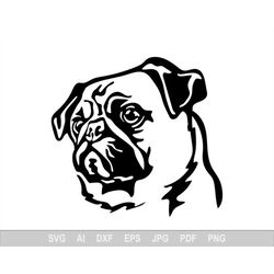 Pug Svg, Dog Svg Files For Cricut, Animal Dxf Cut File, Puppy Vector, Eps, Png, Ipg, Pet, Funny, Cute Portrait Emotion C
