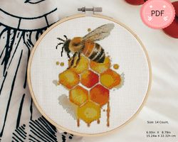 Cross Stitch Pattern , Watercolor Bee With Honeycomb,Pdf , Instant Download , Animal X Stitch Chart,Nature